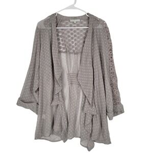 Daniel Rainn Sheer Kimono Cardigan Boho Lace Crochet Sz XL Gray Festival